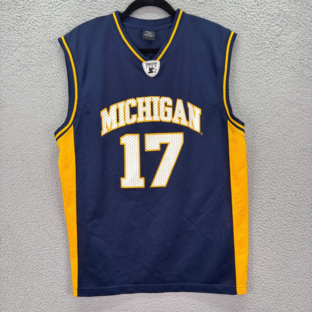 Michigan Wolverines Jersey Mens L Navy Blue Yellow Starter Team  Mesh 17 Tank
